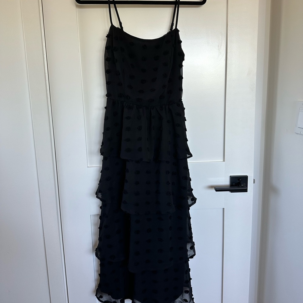 Mi Ami Tiered Chiffon Polka Dot Midi Dress XS
